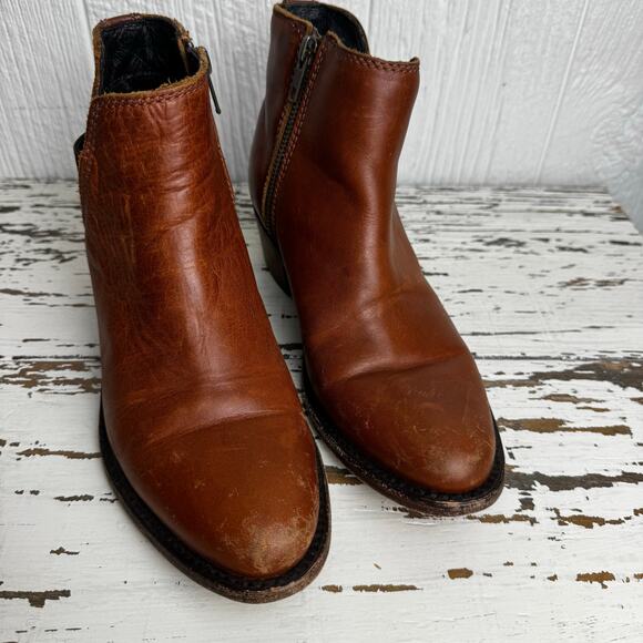 Liberty Black Size 6 Brown Distressed Botties Round Toe Leather Boot Made Mexico - Picture 5 of 14